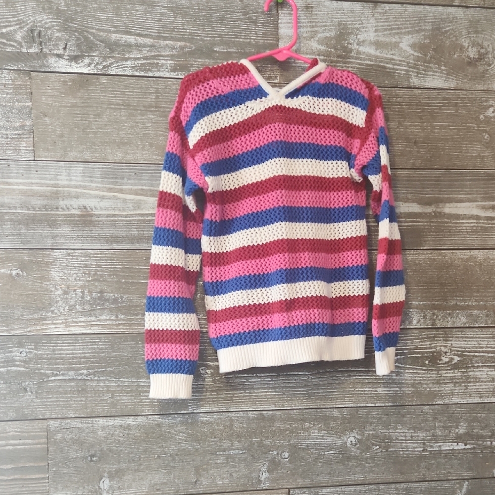 Old Navy V-Neck crochet Striped Sweater/ cover up - Pink, Blue, Cream size 5T